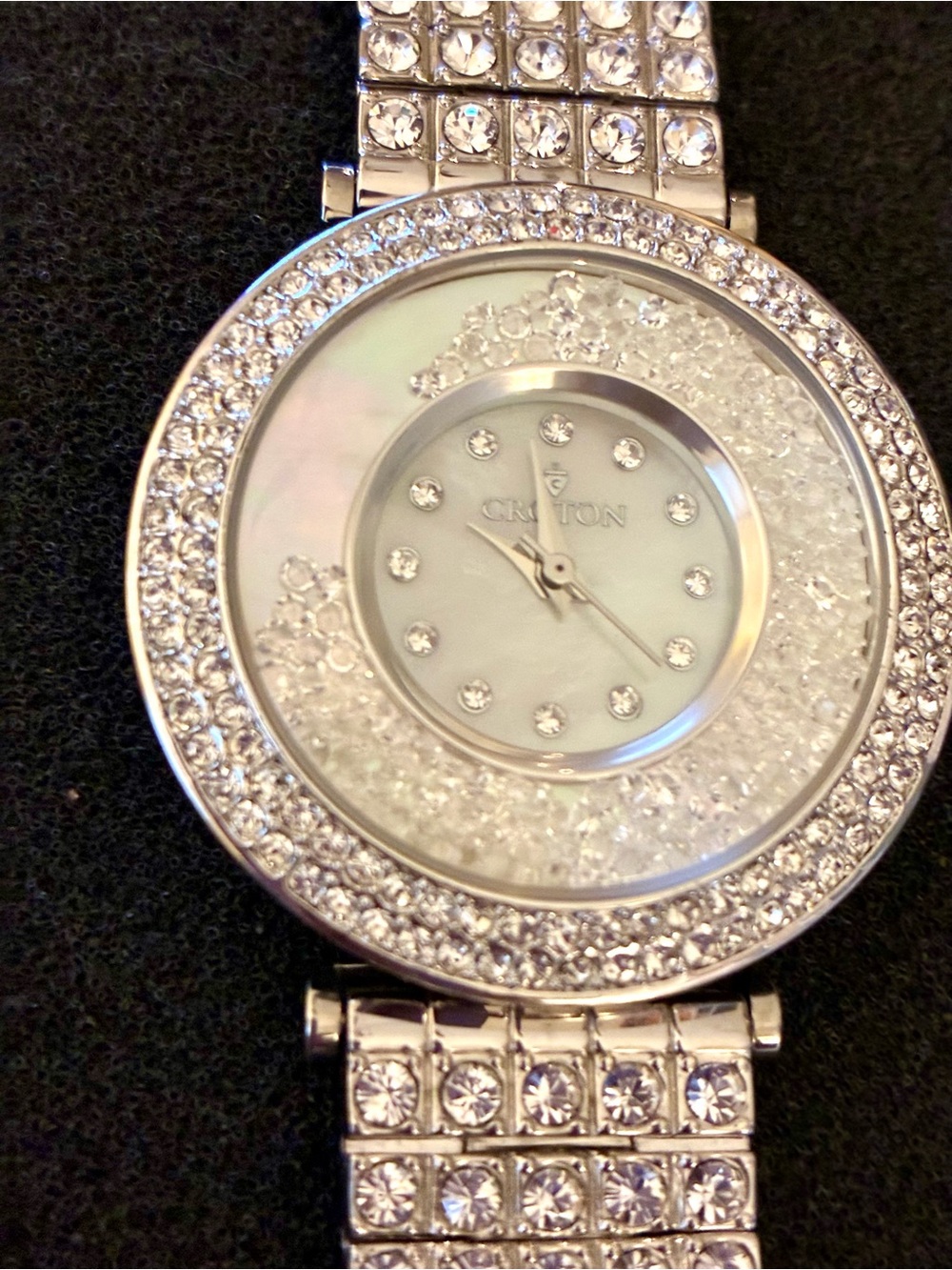 Vintage Gorgeous elegant CROTON  Floating Crystal Bracelet Watch, New  battery!